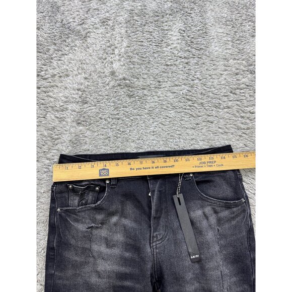 Amiri Jeans Men 30x29 Black Distressed Skinny Slim Studded Logo Embroidery NWT - Picture 7 of 12